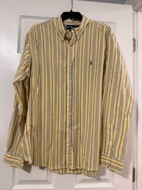 Ralph Lauren Yellow and Blue Striped Button-Down Shirt